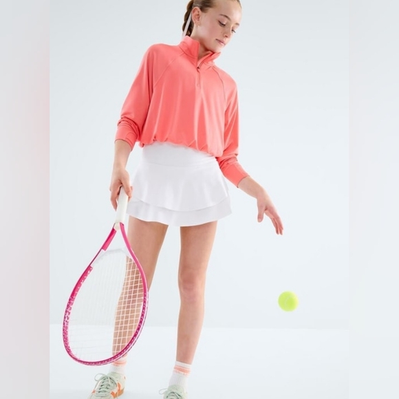 Athleta Girl Coral Pink Pullover Popover Half Zip Shirt Top 12 - Picture 9 of 11